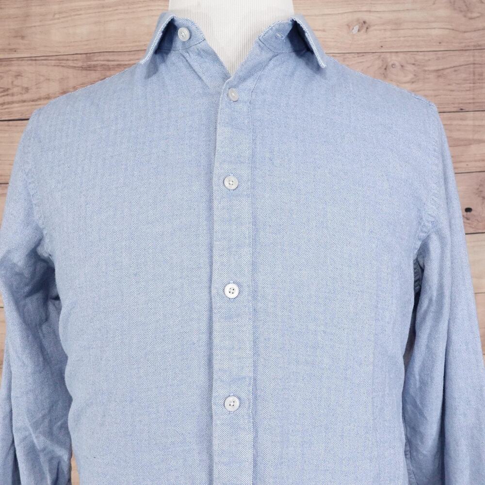 UNTUCKit Shirt Mens‎ Large Blue Slim Fit Herringbone Button Down Long Sleeve